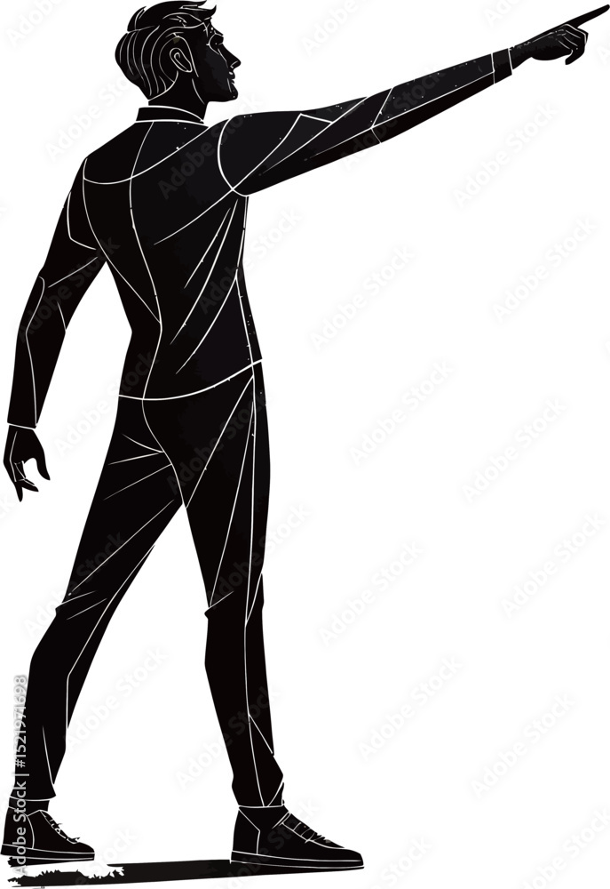 Fototapeta premium Stylish male silhouette pointing upwards, symbolizing ambition and vision.
