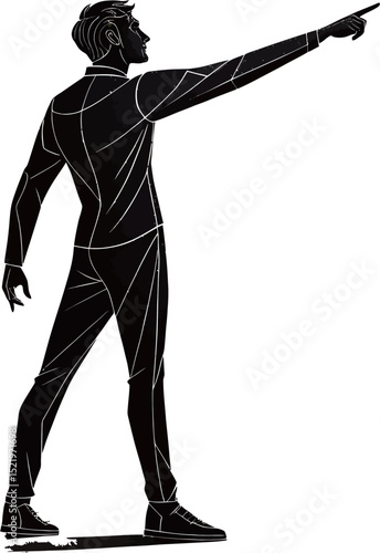 Stylish male silhouette pointing upwards, symbolizing ambition and vision.