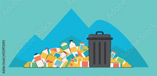 Plastic Waste Pile – Environmental Pollution Vector Illustration