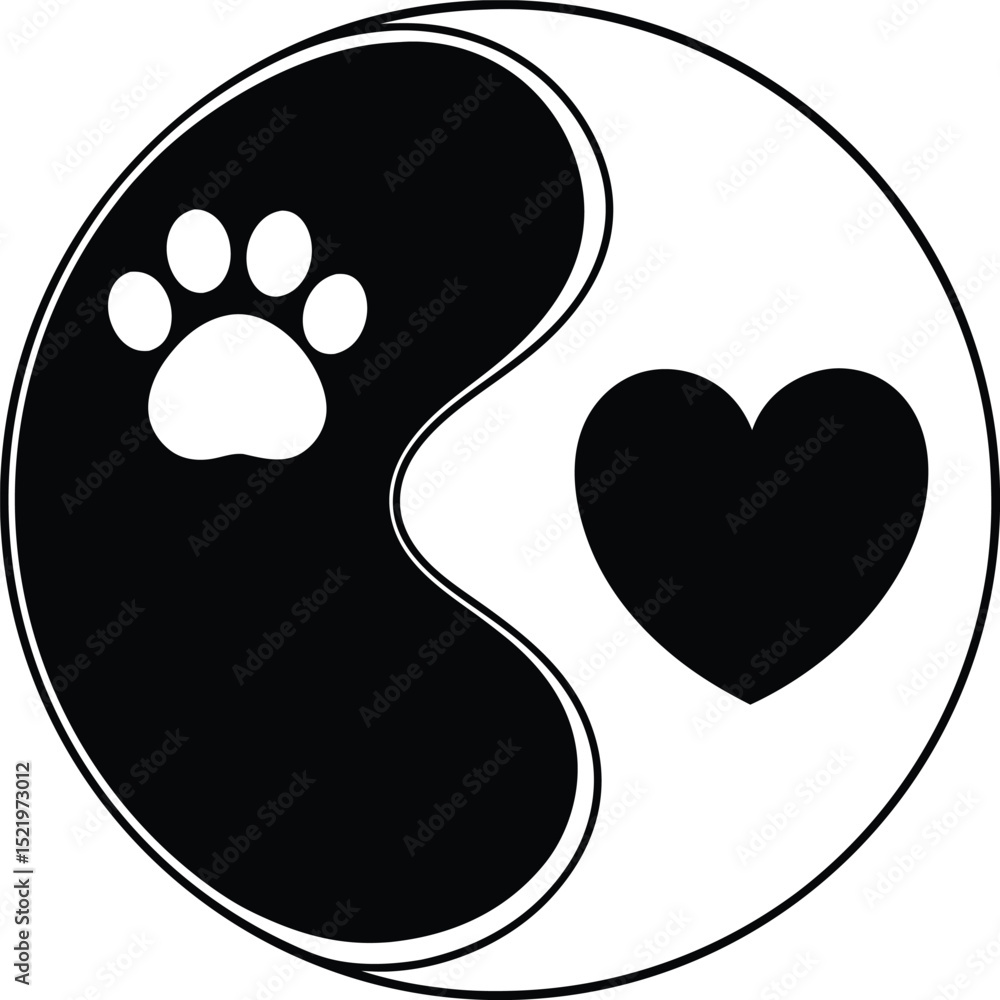 Paw Print and Heart Yin Yang Paw Print and Heart Yin Yang