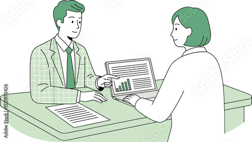 資料を見せて説明するビジネスマン