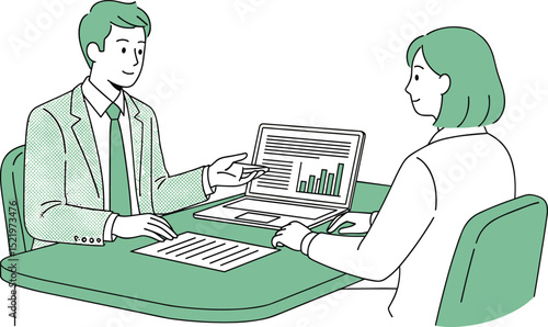 資料を見せて説明するビジネスマン