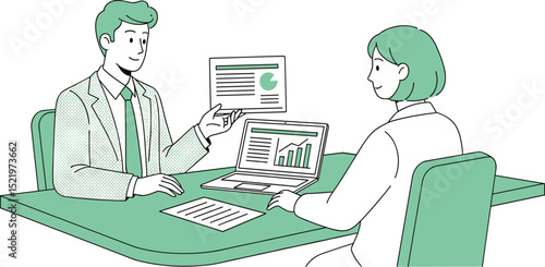 資料を見せて説明するビジネスマン