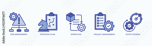 Effective Business Operations And Planning Icon Set Vector Illustration Concept With Icon Of Risk Management, Strategic Plan, Workflow, Project Management, Effectiveness In Blue Style