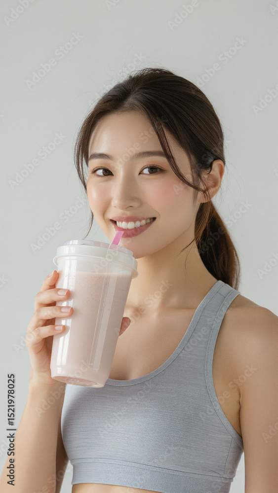 Healthy Asian Woman Holding Smoothie After Workout
Healthy Asian Woman Holding Smoothie After Workout