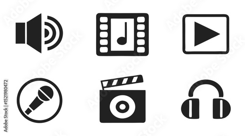 Flat Media Icon Set – Music, Video, Image, and Audio Symbols for UI