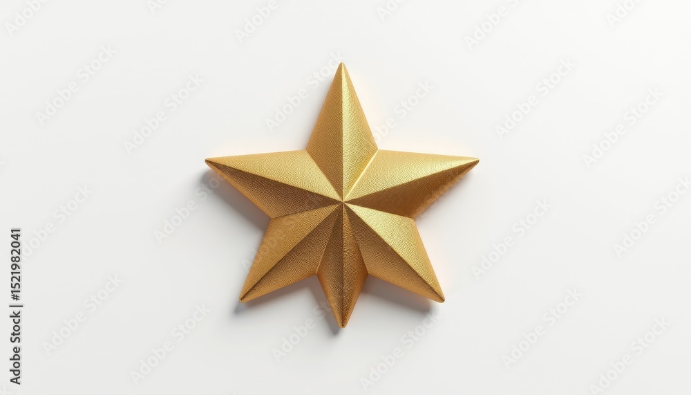 a gold star shaped ornament, isolated on white background, high resolution 8k clarity, shiny metallic texture, minimal clean shadow negative prompt: text, watermark, logo, writing, rough lighting a gold star shaped ornament, isolated on white background, high resolution 8k clarity, shiny metallic texture, minimal clean shadow negative prompt: text, watermark, logo, writing, rough lighting