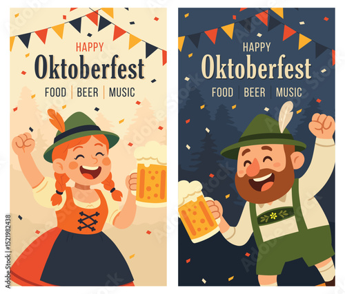 Banner of oktoberfest with german characters drinking beer