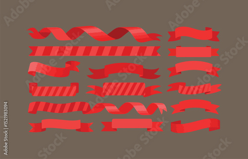 Collection of red ribbons and banners for design
