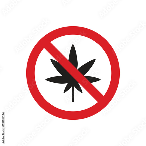 No marijuana allowed sign with red prohibition circle, Prohibited drugs template