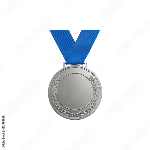 Silver medal with blue ribbon for second place achievement