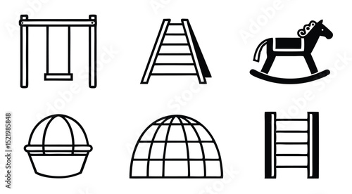 Set of Playground Equipment Silhouette Icons in Vector Style
