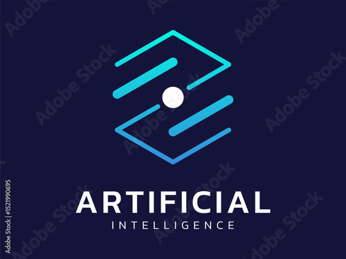 Artificial intelligence with network lines in hexagon movment lines technology Analysis logo vector design concept. AI technology logotype symbol for advance technology, ui, identity, robotic, website