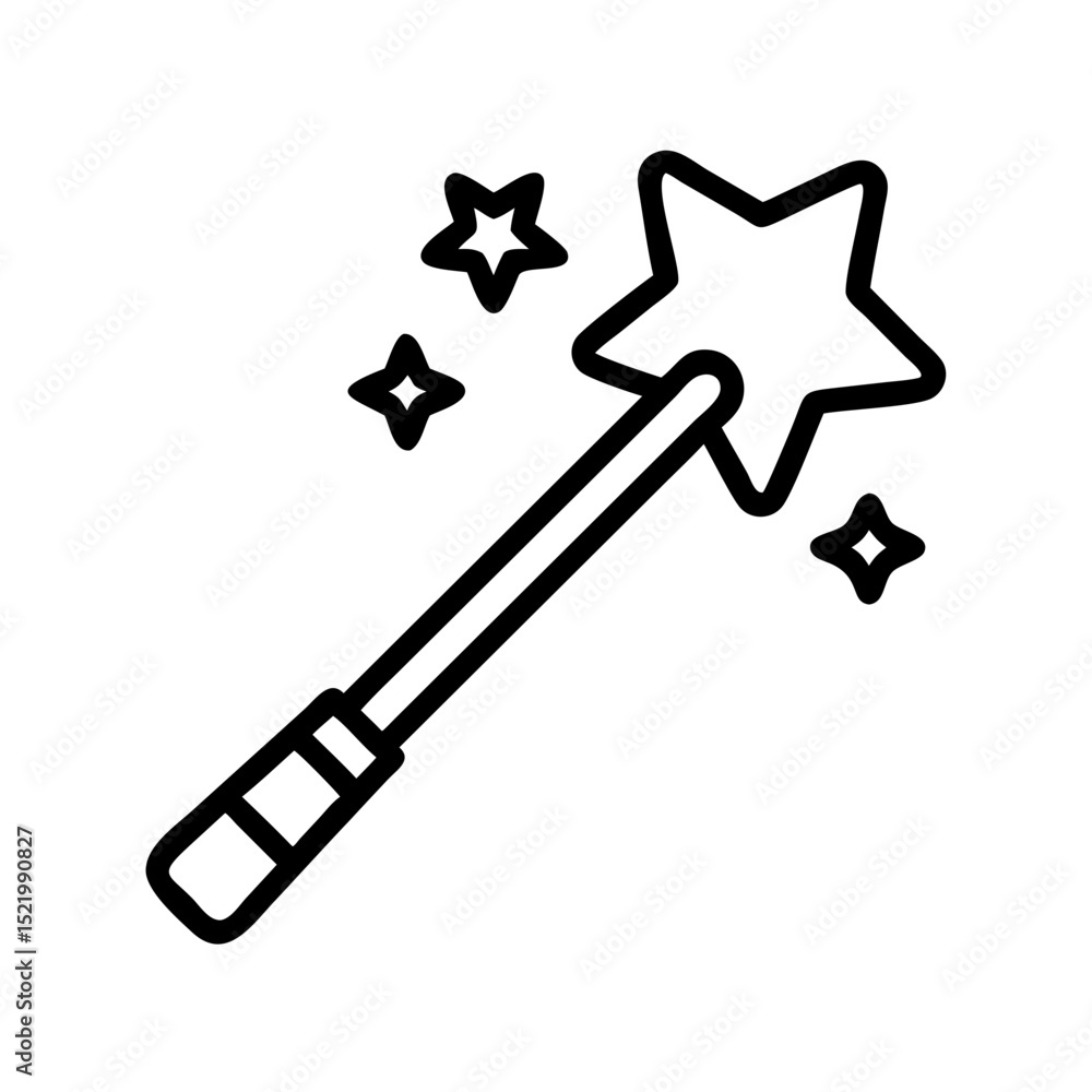 Vector magic wand illustration in a minimalist style on a white background Vector magic wand illustration in a minimalist style on a white background