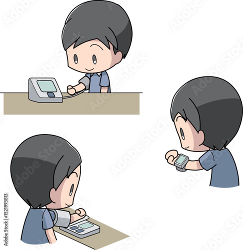 血圧を測る男性のイラスト3パターン