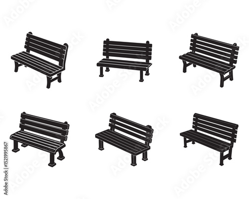 set of rustic bench icon silhouette vector illustration design