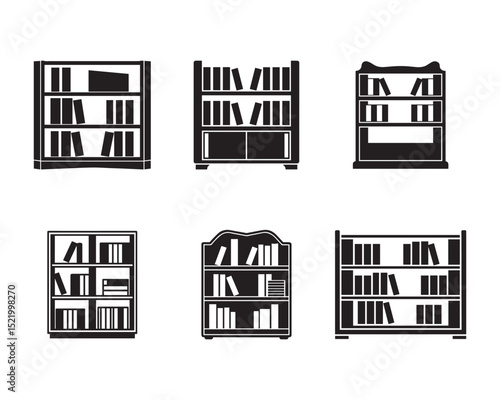 set of bookshelf icon silhouette vector illustration