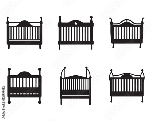 crib icon silhouette vector illustration set