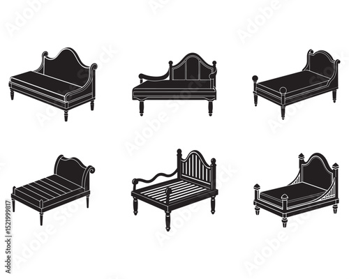 set of daybed icon silhouette vector illustration design