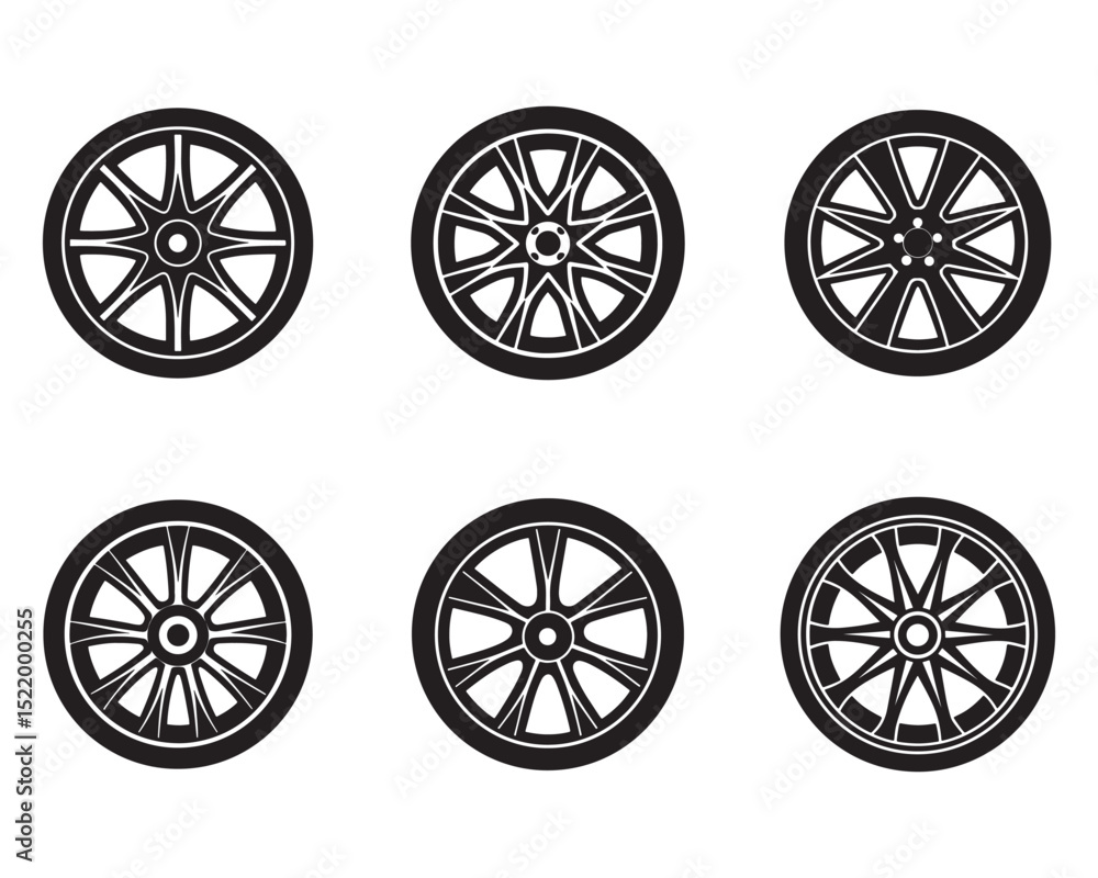 Fototapeta premium car wheel icon silhouette vector illustration set