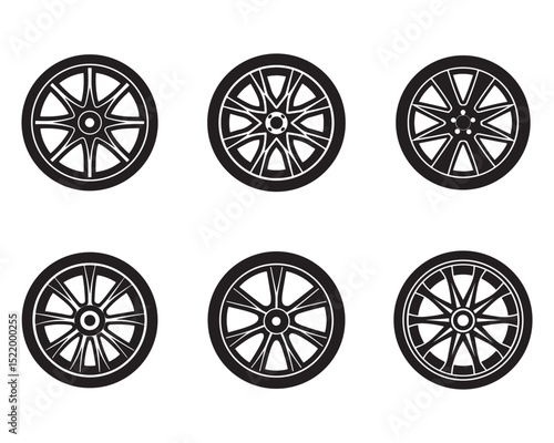 car wheel icon silhouette vector illustration set