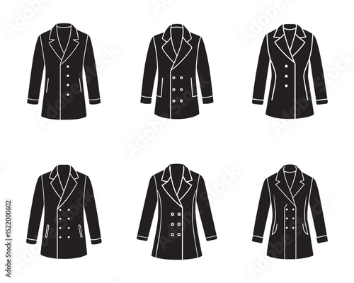 set of double breasted coat sketch icon silhouette vector