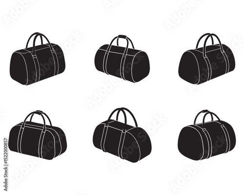 set of duffle bag sketch icon silhouette vector illustration