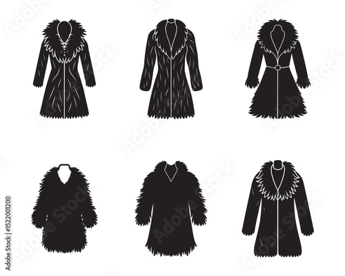 fur coat sketch icon silhouette vector illustration set of