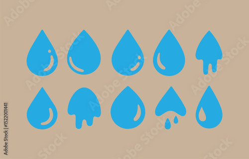 Collection of blue water drop icons various shapes