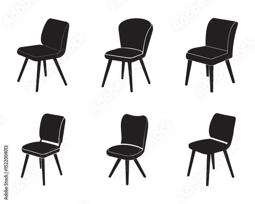 low back chair icon set silhouette vector illustration