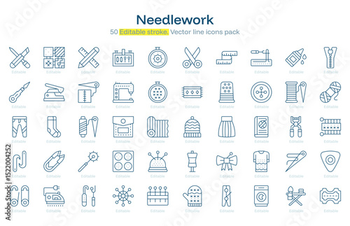 Needlework line icon pack. Needlework Stroke icon set. Editable Stroke icon