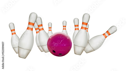 Realistic bowling pins and ball isolated on a white background. 3d bowling ball and pins