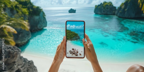 Tranquil Cove: Smartphone Capture of Serene Tropical Beach