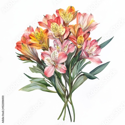 Watercolor Painting of a Pink and Orange Alstroemeria Bouquet