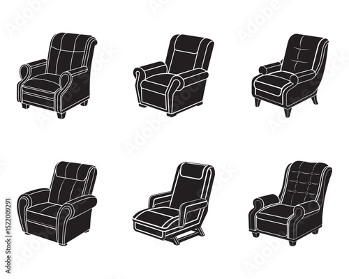 recliner icon set silhouette vector illustration