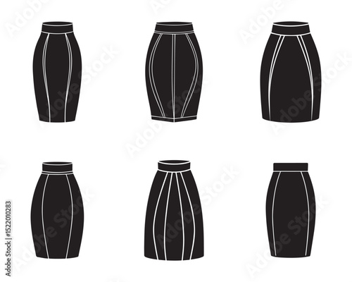 pencil skirt sketch icon set silhouette vector illustration