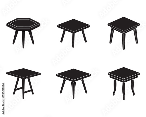 set of square table icon silhouette vector illustration