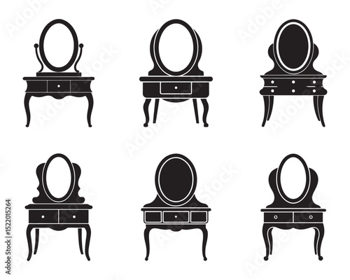 set of vanity table icon silhouette vector illustration