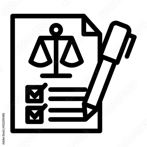An icon representing a legal document, symbolizing contracts, agreements, and official paperwork. Ideal for law firms, notaries, and administrative use. (Outline Style)