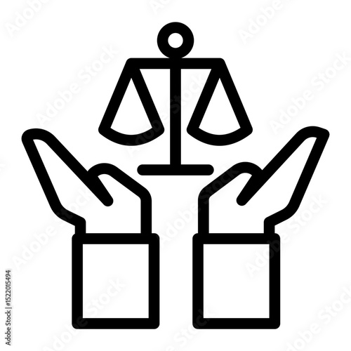 An icon embodying justice, symbolizing fairness, law, and moral balance. Ideal for legal firms, human rights organizations, and judicial content. (Outline Style)