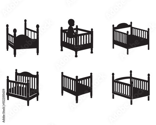 toddler bed icon set silhouette vector illustration