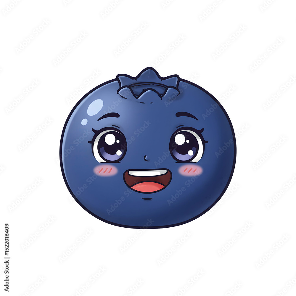 Fototapeta premium Happy round blueberry with big cartoon eyes and a bright blue shine, perfect for fruity clipart