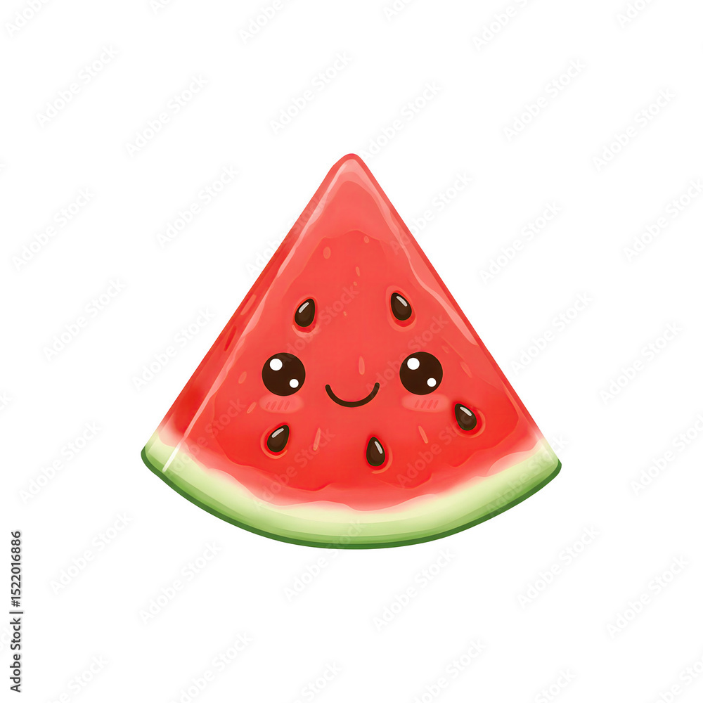 Watermelon slice with cheerful face and seeds, perfect for summer or fruit-themed digital stickers Watermelon slice with cheerful face and seeds, perfect for summer or fruit-themed digital stickers