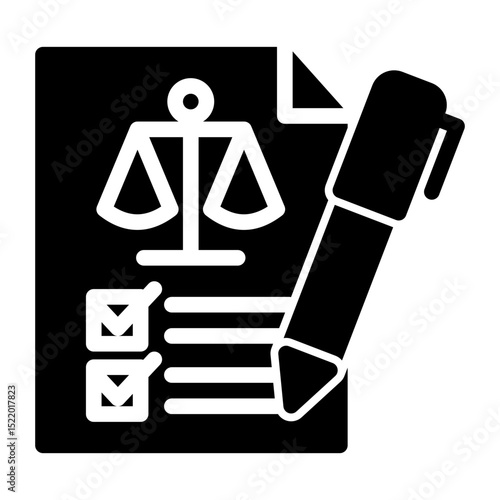An icon representing a legal document, symbolizing contracts, agreements, and official paperwork. Ideal for law firms, notaries, and administrative use. (Glyph Style)