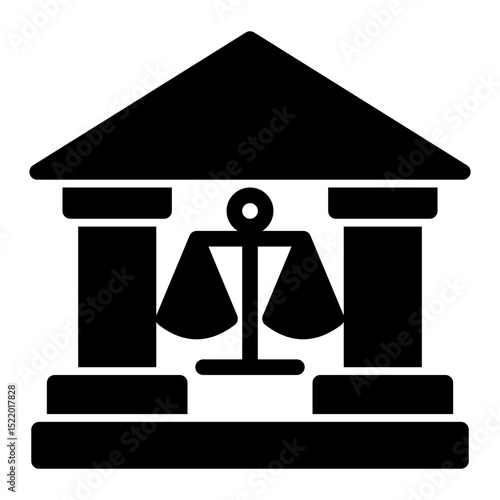 An icon depicting a courthouse, symbolizing justice, legal proceedings, and judicial authority. Perfect for legal firms, government websites, and law-related content. (Glyph Style)