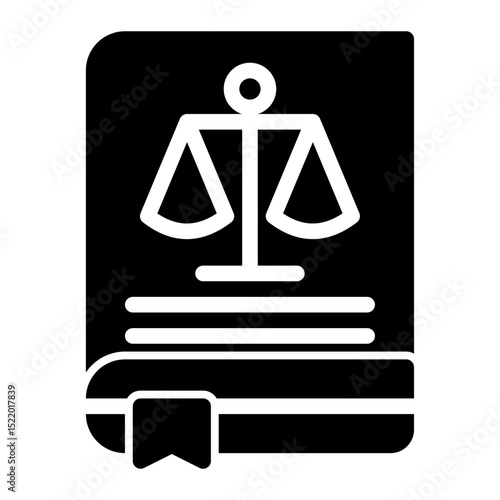 An icon of a law book, representing legal knowledge, constitution, and judicial reference. Suitable for education, legal studies, and legislative content. (Glyph Style)