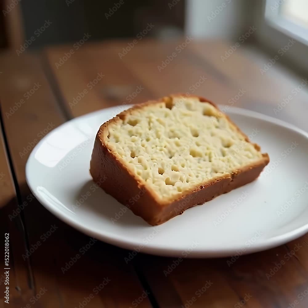 Serving Slice of Fresh Baked Bread on Plate Indoor Serving Slice of Fresh Baked Bread on Plate Indoor