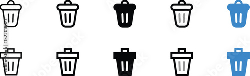Various Trash Can Icons in Different Color Variations
