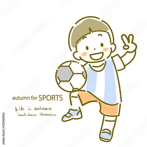 Autumn sports season, Boy enjoying autumn Simple and cute watercolor hand-drawn illustration