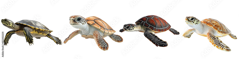 Fototapeta premium Set of a turtle, isolated on a transparent background.